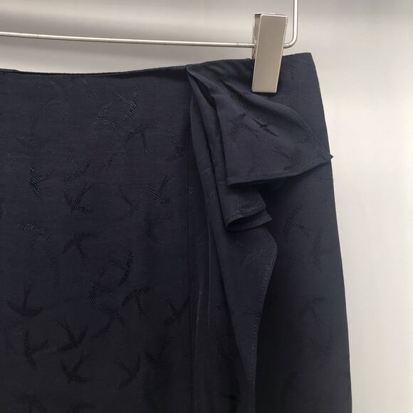 Ann Taylor Pencil Skirt Womens 6P Navy Blue Sparrow Print Ruffe Faux Wrap - Picture 2 of 10